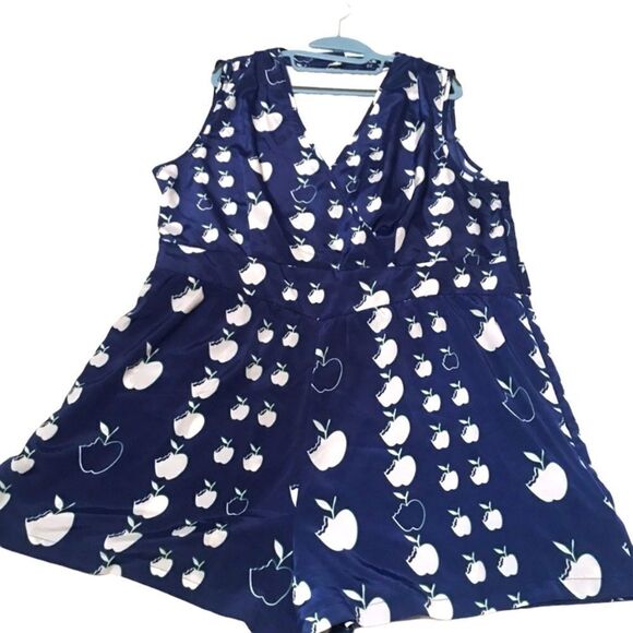 ASOS Slinky Apple Romper, Blue & White, Size 14P - Picture 2 of 8